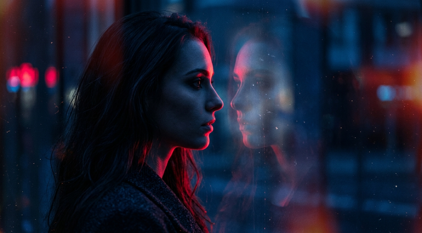 Two Faces of Midnight: A Portrait Between Reality and Reflection